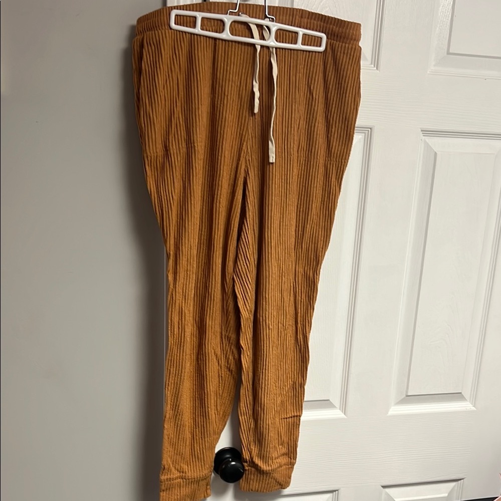 A. Tan comfy joggers